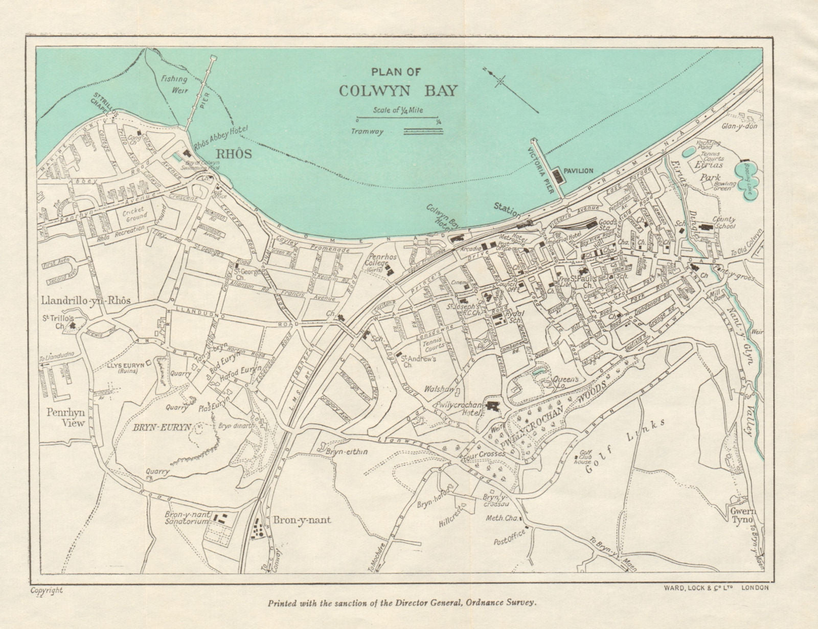 COLWYN BAY vintage town/city plan. Wales. WARD LOCK 1937 old vintage map chart